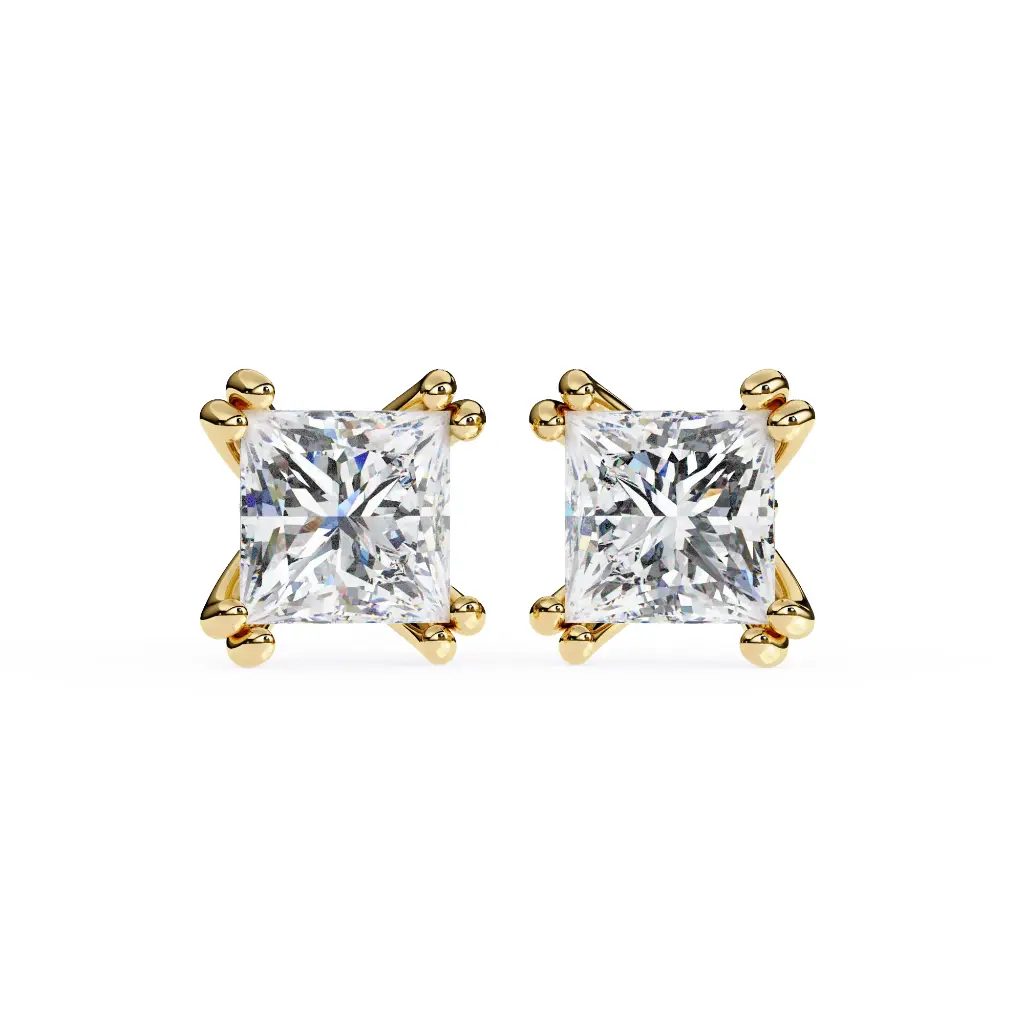 SJ Classic Rounded Double Prong Princess Shaped Diamond Stud 