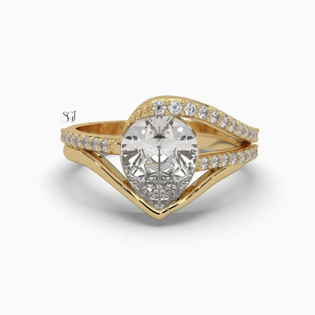 Twisted Double Pave Pear Shaped Diamond Ring 