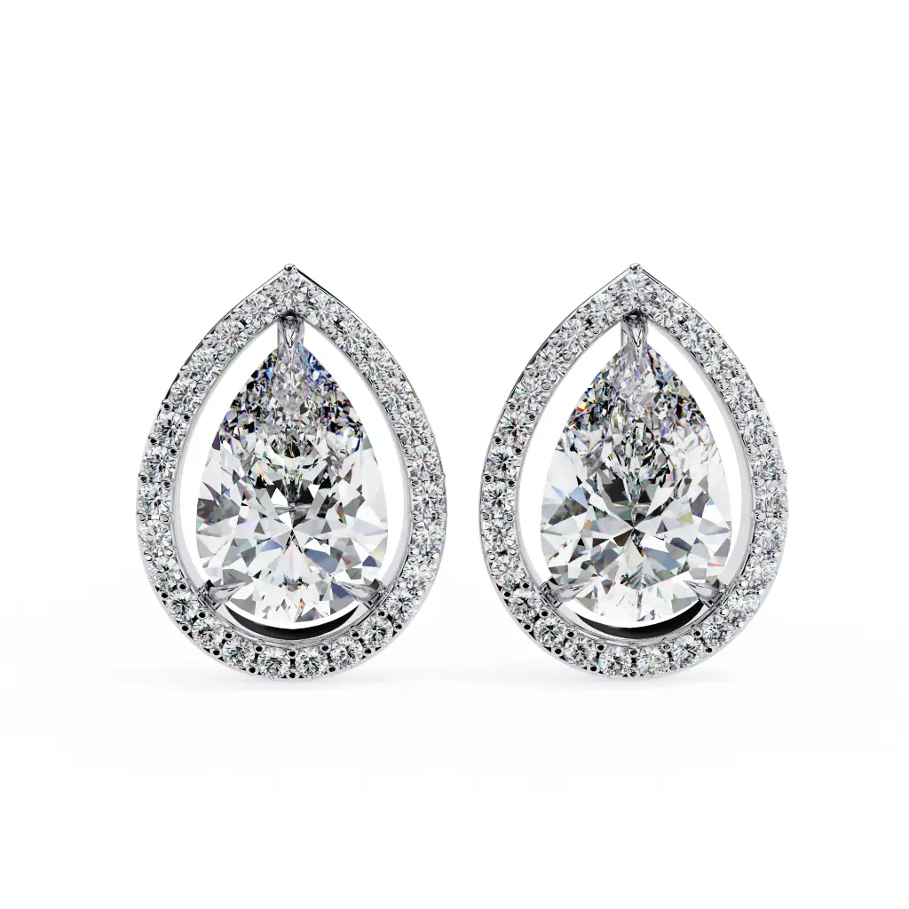 Exquisite Halo Pear Shaped Earrings 