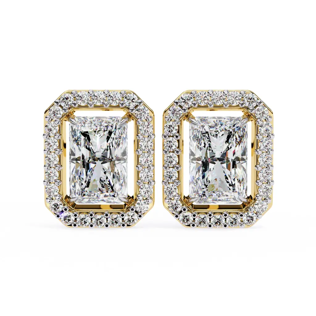 SJ Darling Halo Radiant Cut Daimond Earrings 