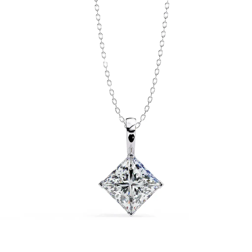 V Prong Princess Cut Diamond Pendant 