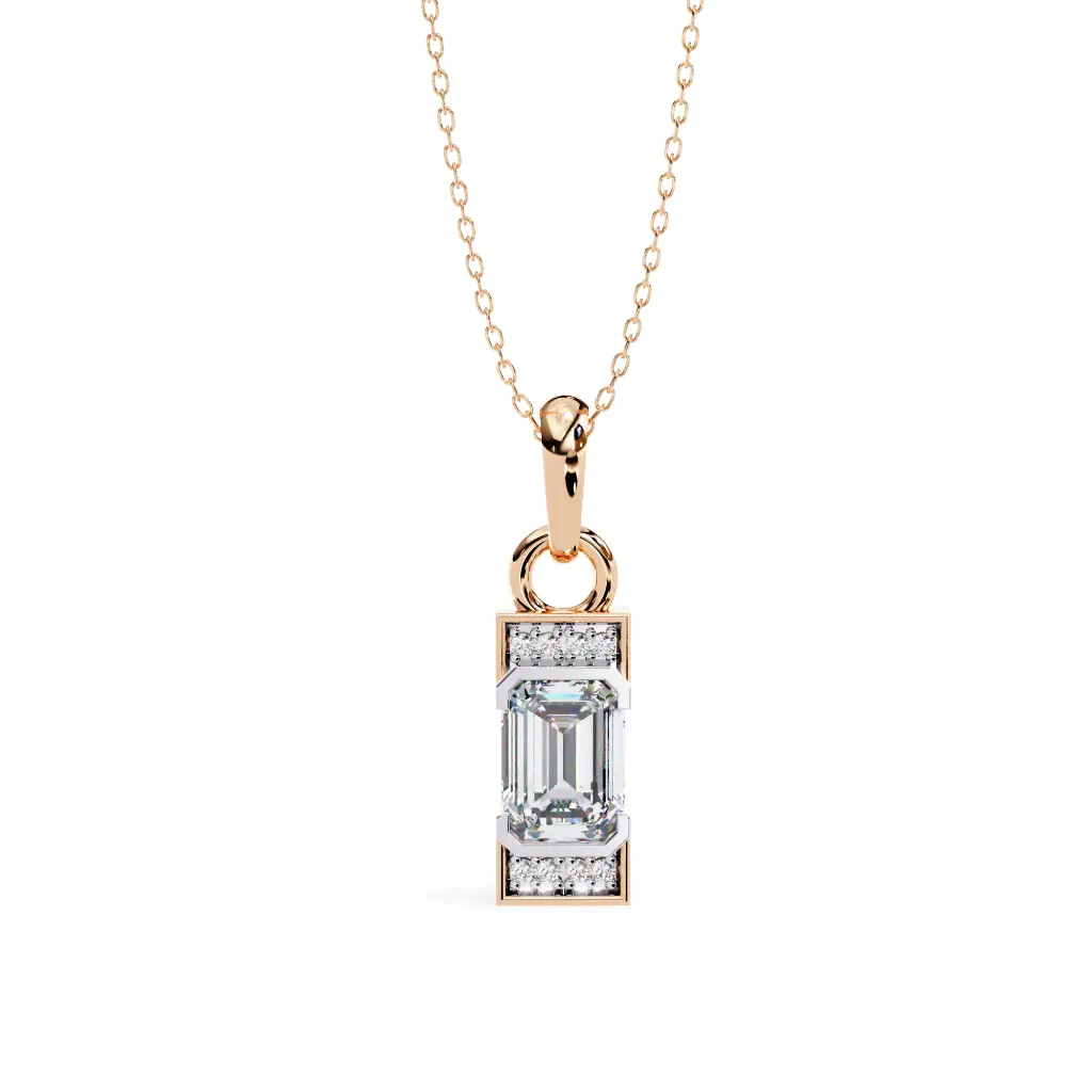 Accent Emrald Cut Diamond Pendant 