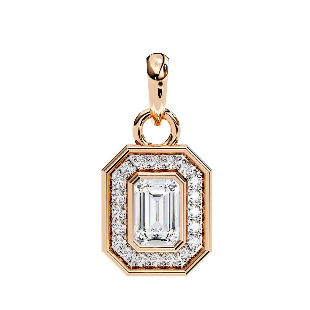Classic Halo Emerald Shaped Pendant 