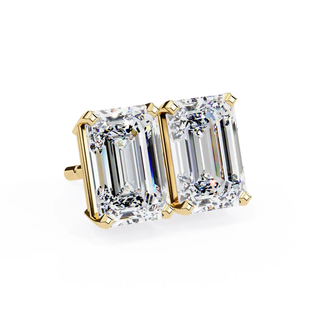 SJ Classic Four Prong Emerald Cut Daimond Stud 