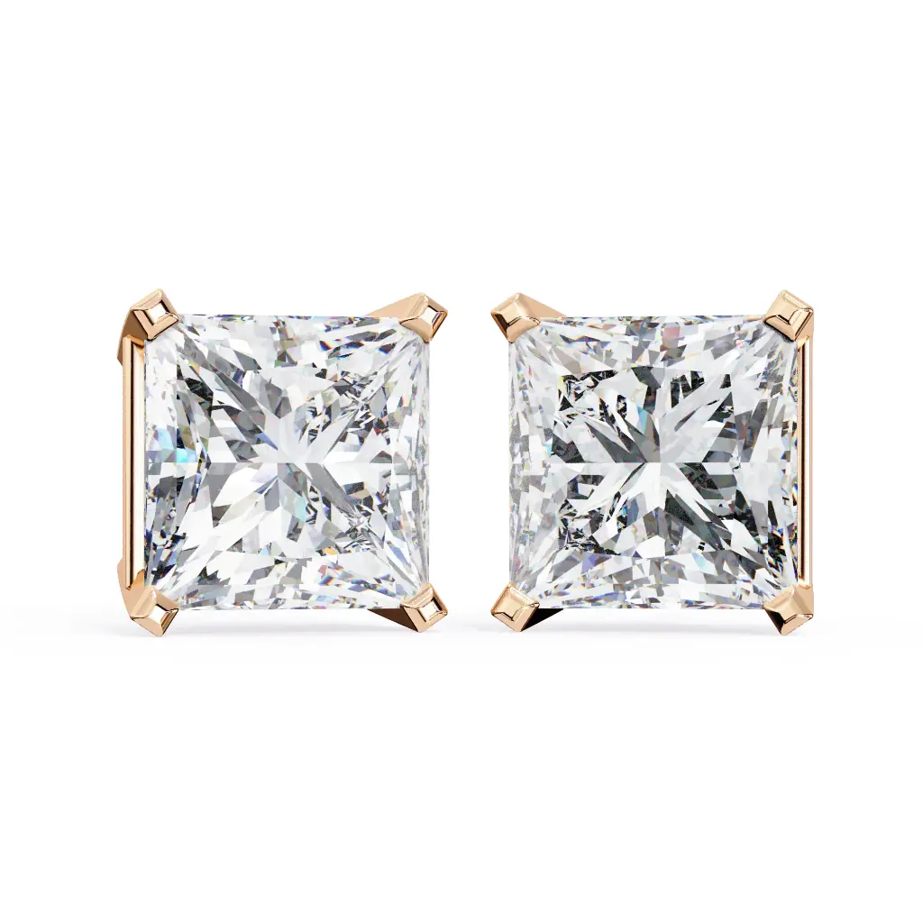 Aura Four Prong Princess Cut Diamond Stud 