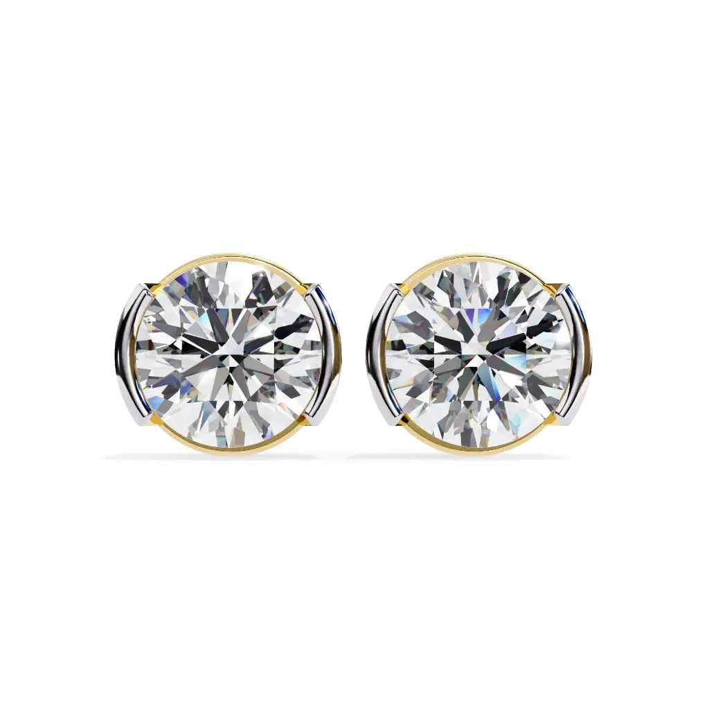Half Bezel Set Round Brilliant Cut Diamond Stud 