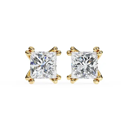 SJ Classic Rounded Double Prong Princess Shaped Diamond Stud 