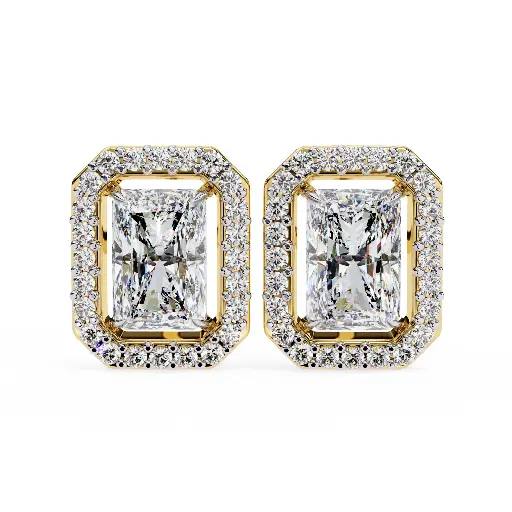 SJ Darling Halo Radiant Cut Daimond Earrings 