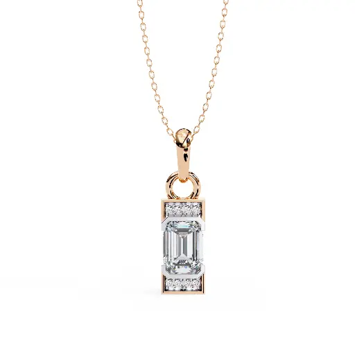 Accent Emrald Cut Diamond Pendant 